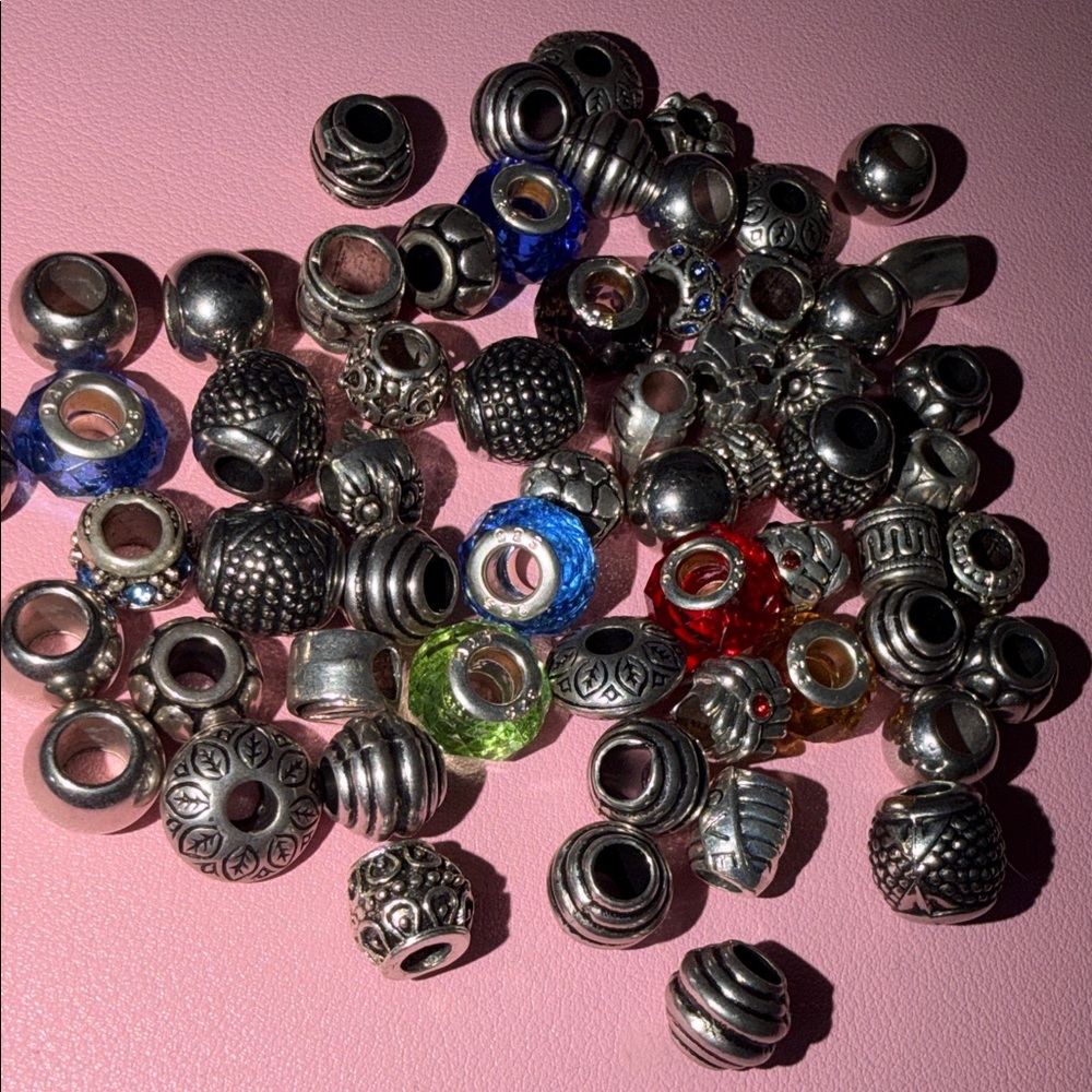 Mixed Silver Colored Crystal Charm Beads Bundle